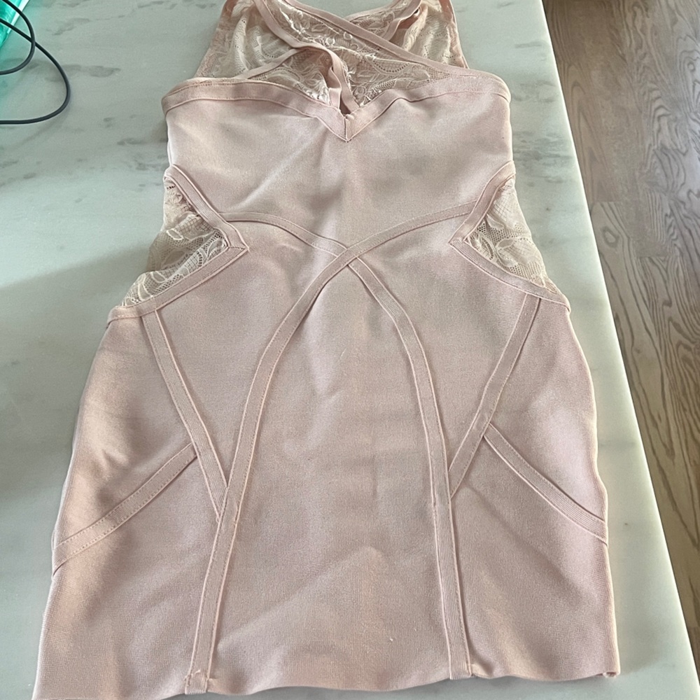 bebe Blush Lace-Trim Mini Bodycon Dress